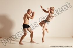 Underwear Martial art Man - Man White Moving poses Athletic Short Blond Dynamic poses Academic